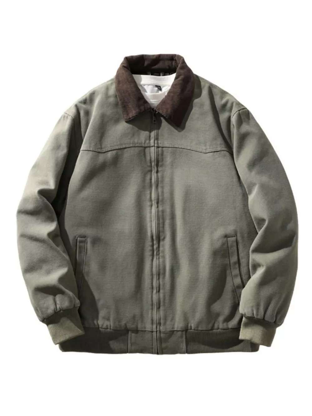 Men's Plus Size Corduroy Collar Zip-Up Jacket, image 2