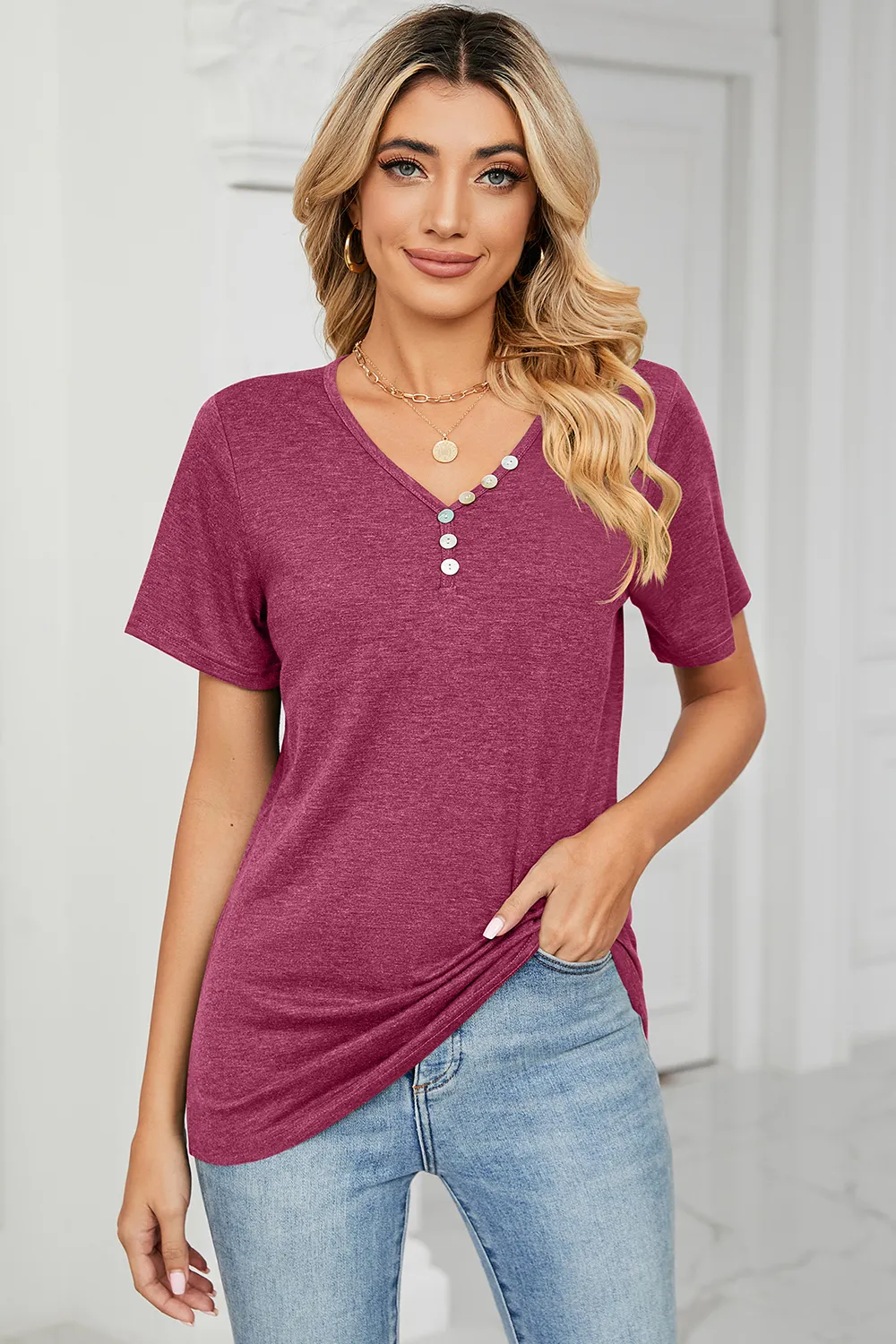 V-Neck Short Sleeve T-Shirt, image 21