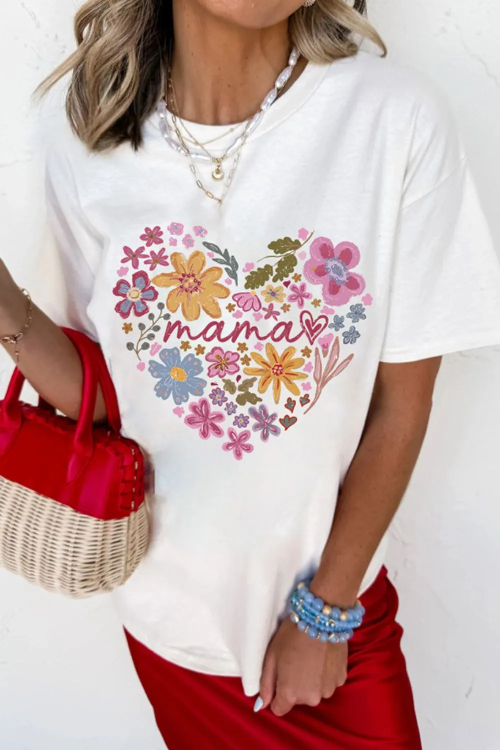 MAMA Flower Heart Cotton Blend Graphic Tee, image 2