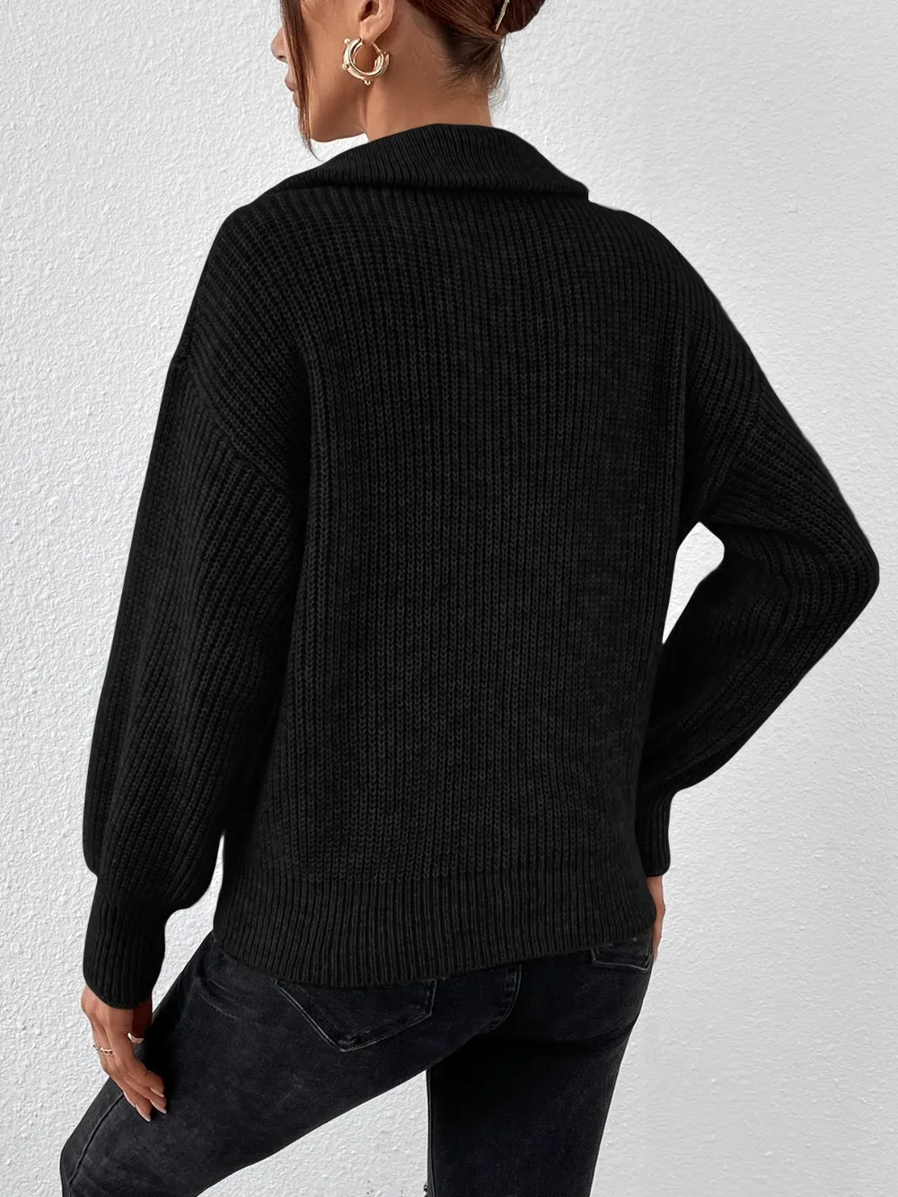 Half Zip Dropped Shoulder Sweater, image 9