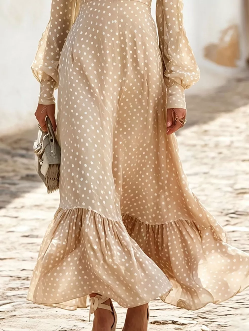Full Size Polka Dot Ruffle V-Neck Maxi Dress Plus Size, image 9