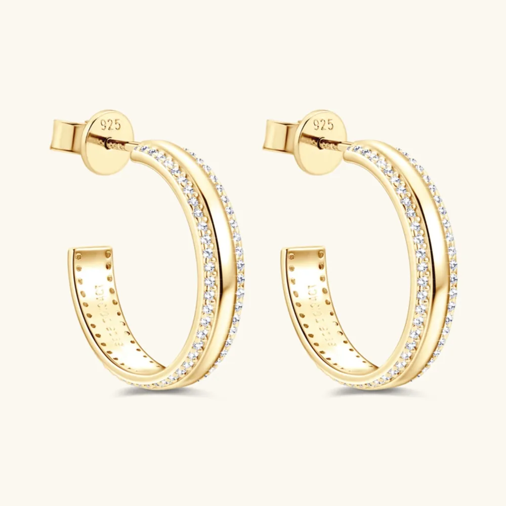 925 Sterling Silver Inlaid Moissanite C-Hoop Earrings, image 6