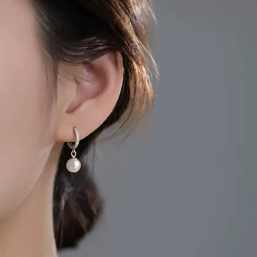 Pearl Drop Hoop Earrings, image 6