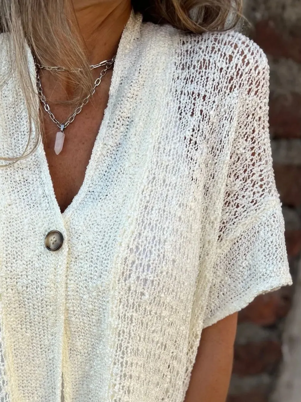 Full Size One Button Openwork Cardigan Plus Size, image 7