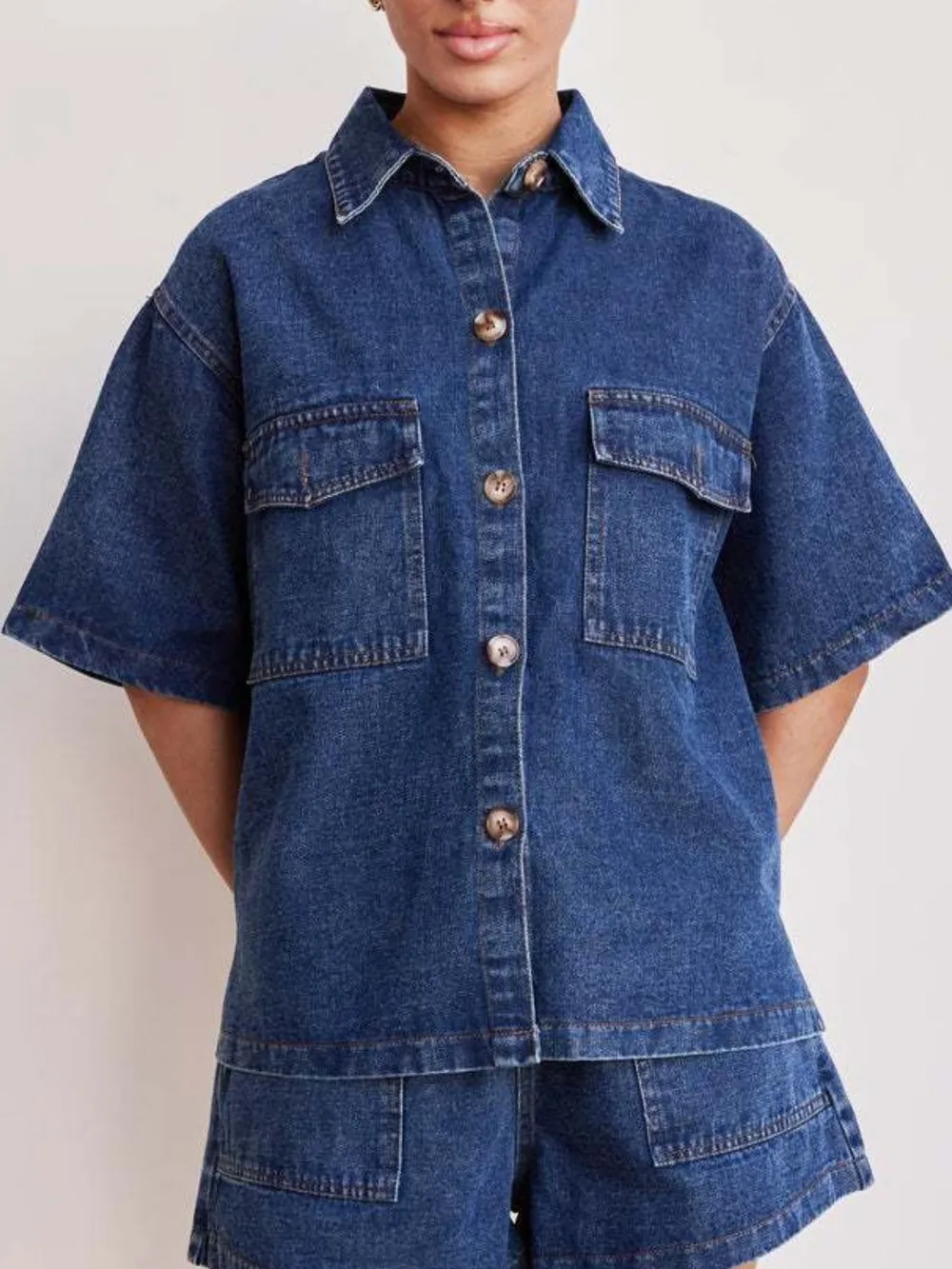 Button Up Half Sleeve Denim Shirt, image 4