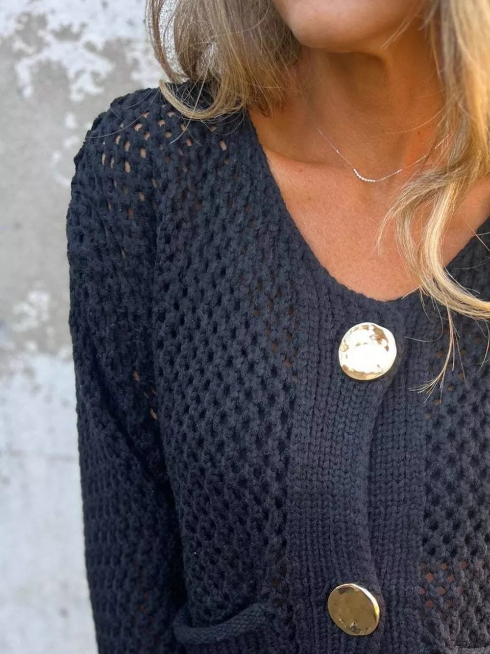 Crochet Button Up Long Sleeve Cardigan, image 8