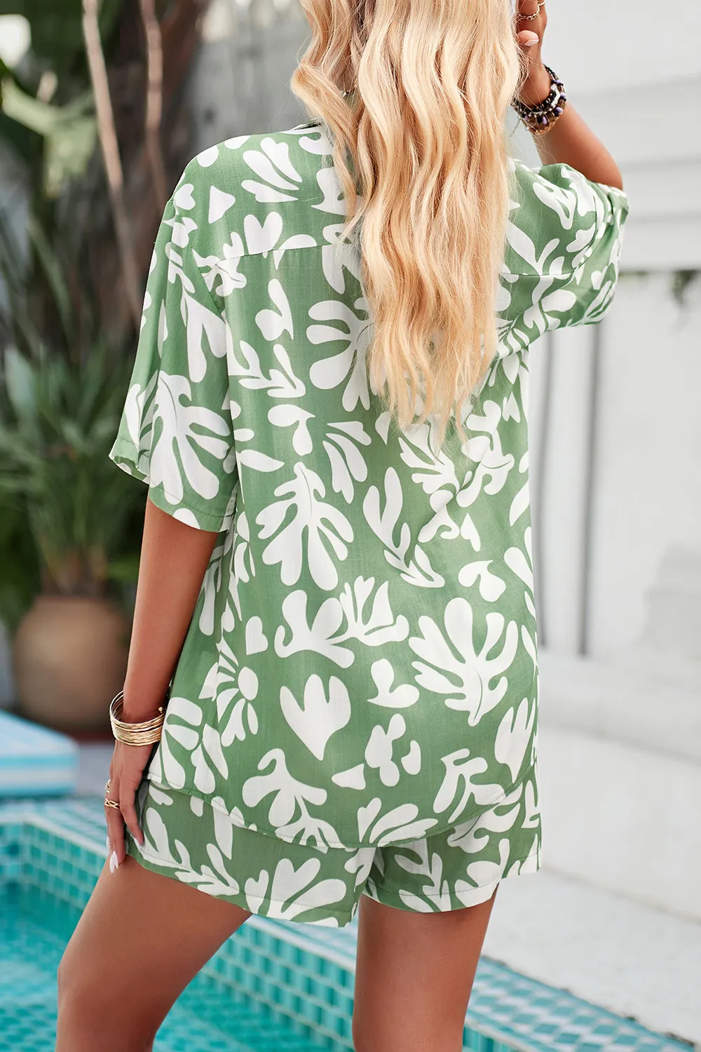 Printed Button Up Shirt and Shorts Set, image 12