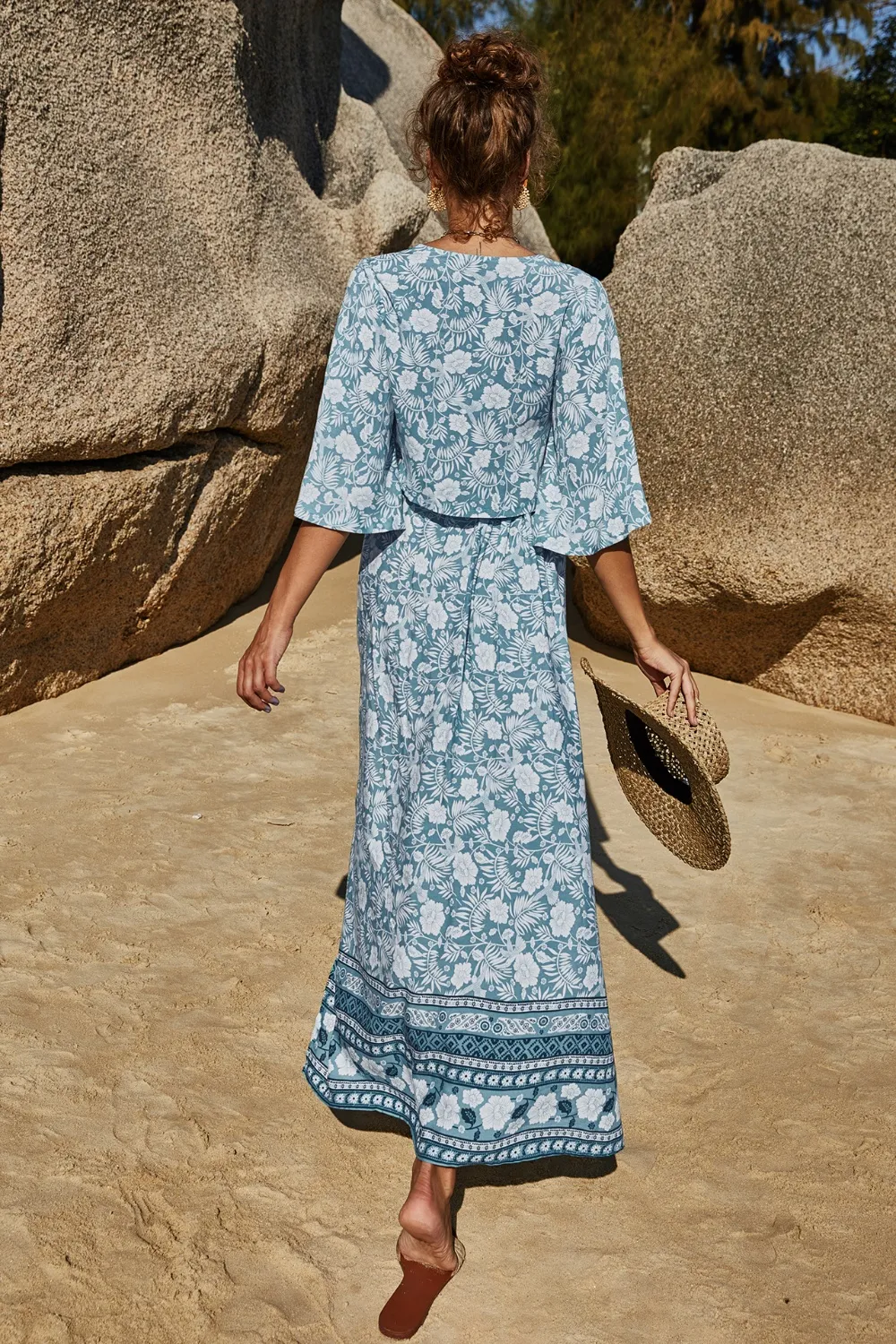 Printed Half Sleeve Top and Slit Skirt Set, image 18