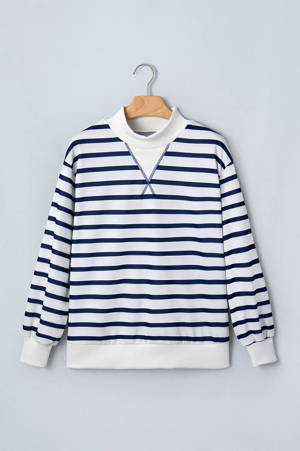 Striped Stand Neck Long Sleeve Ribbed Cuff Hem Sweatshirt, image 4