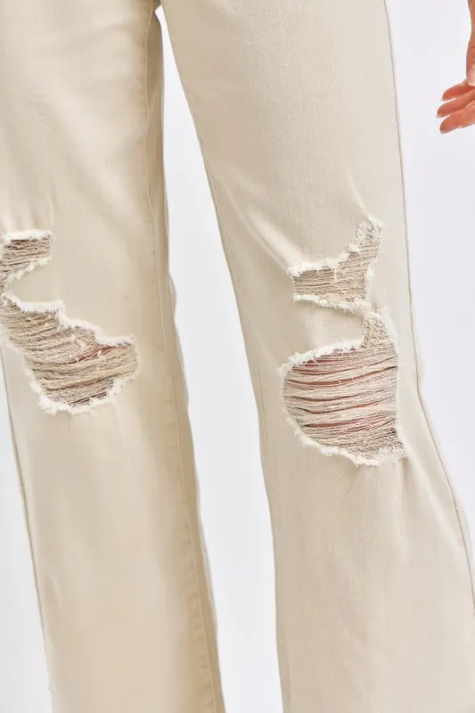 Full Size High Waist Distressed Wide Leg Jeans, image 3