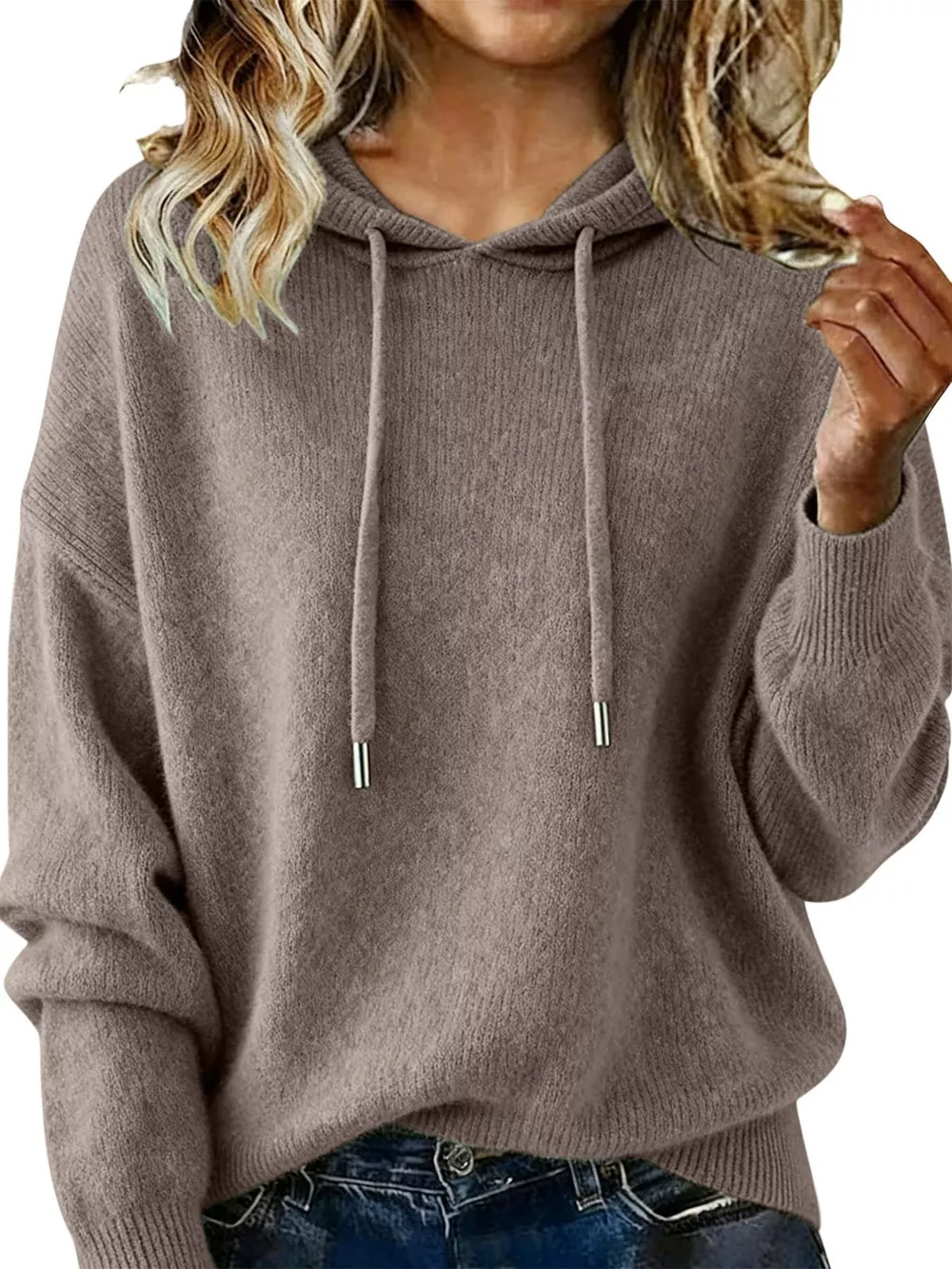 Drawstring Long Sleeve Hooded Sweater, image 10