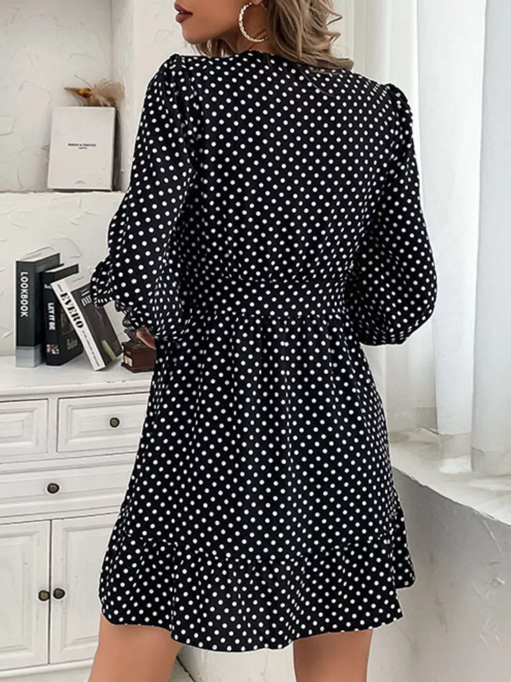 Polka Dot Wrap Mini Dress, image 3