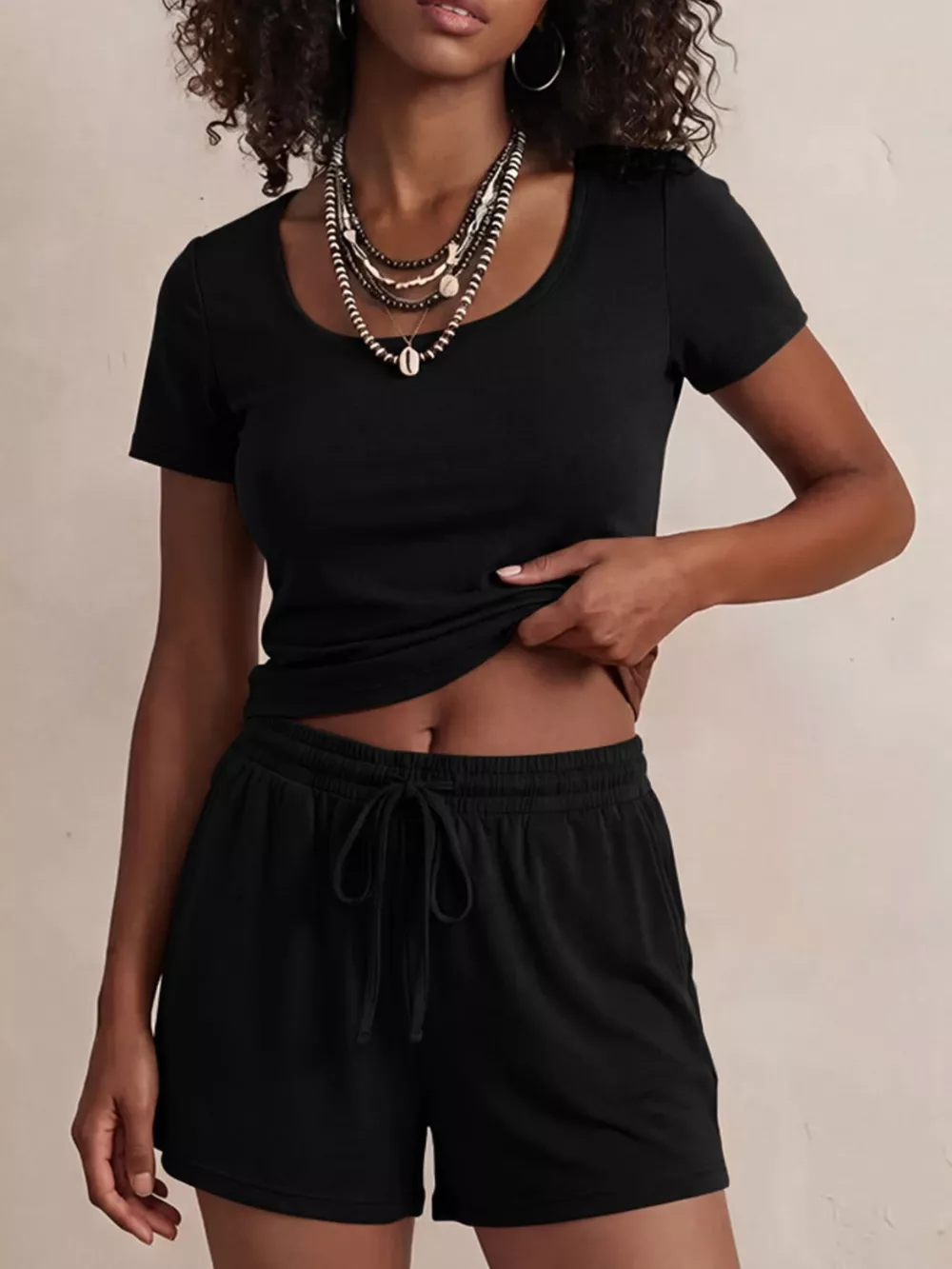 Solid Color Short Sleeve Tee and Shorts Set, image 6