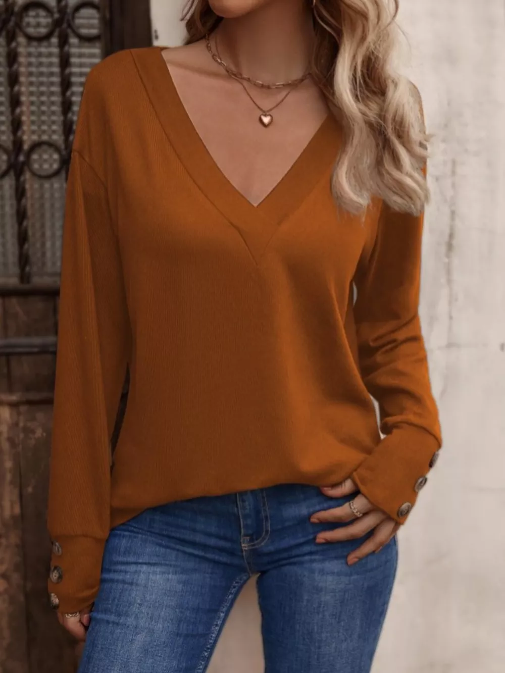 V-Neck Long Sleeve T-Shirt, image 22