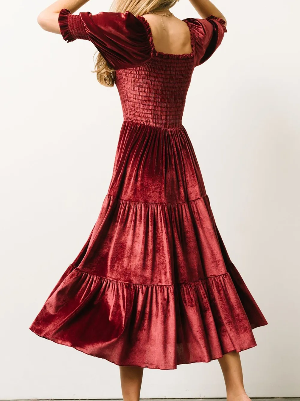 Smocked Half Sleeve Tiered Midi Dress, image 7