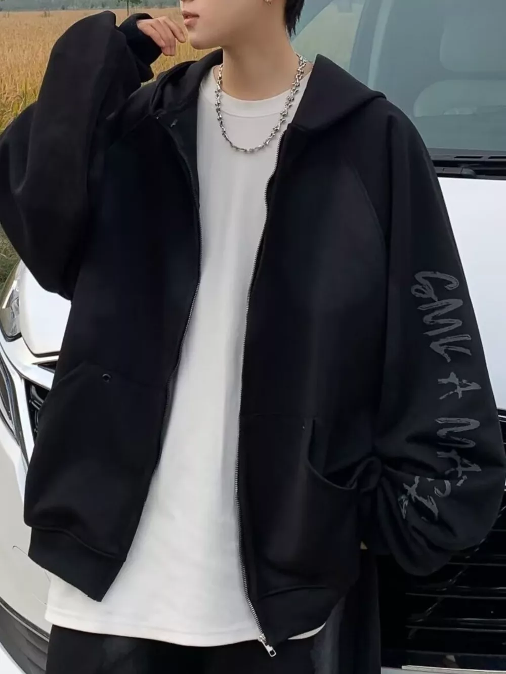 Men's Plus Size Zip Up Loose Fit Hoodie, image 4