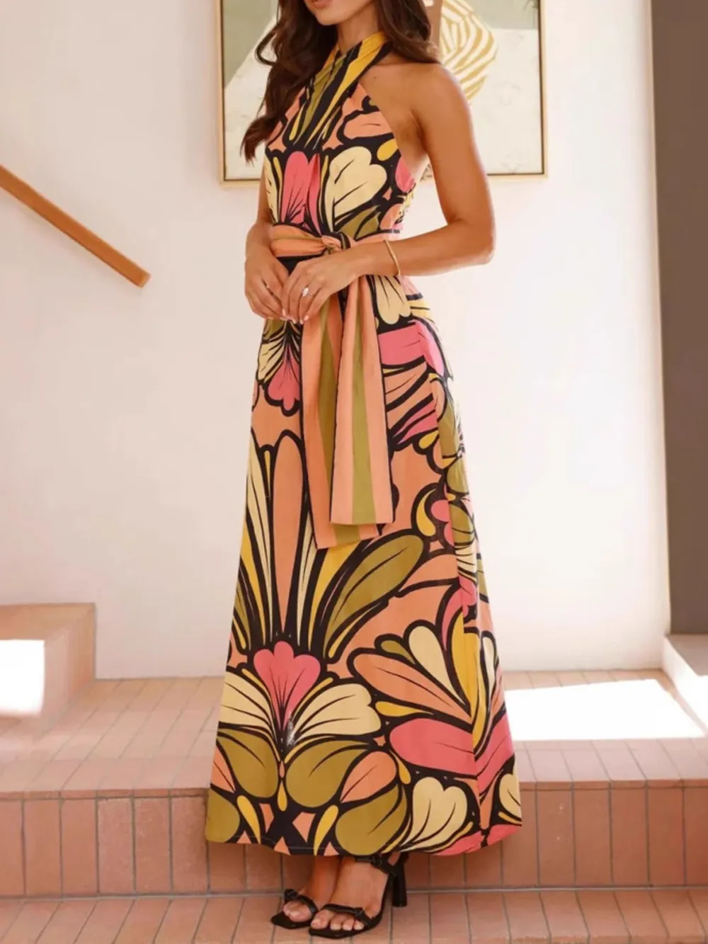 Printed Halter Neck Maxi Cami Dress, image 5