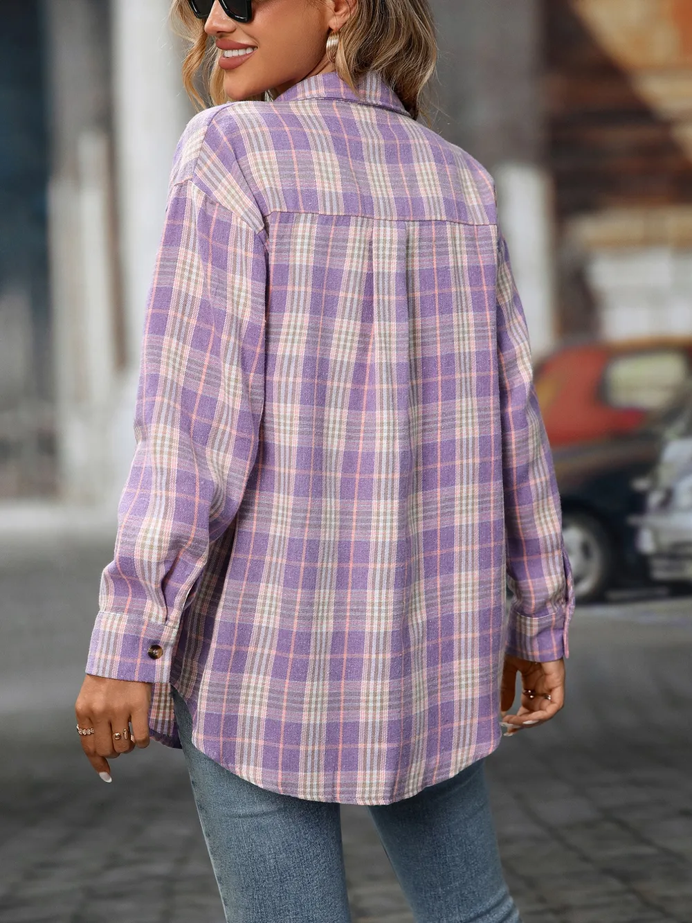 Plaid Button-Down Oversized Shirt, image 10