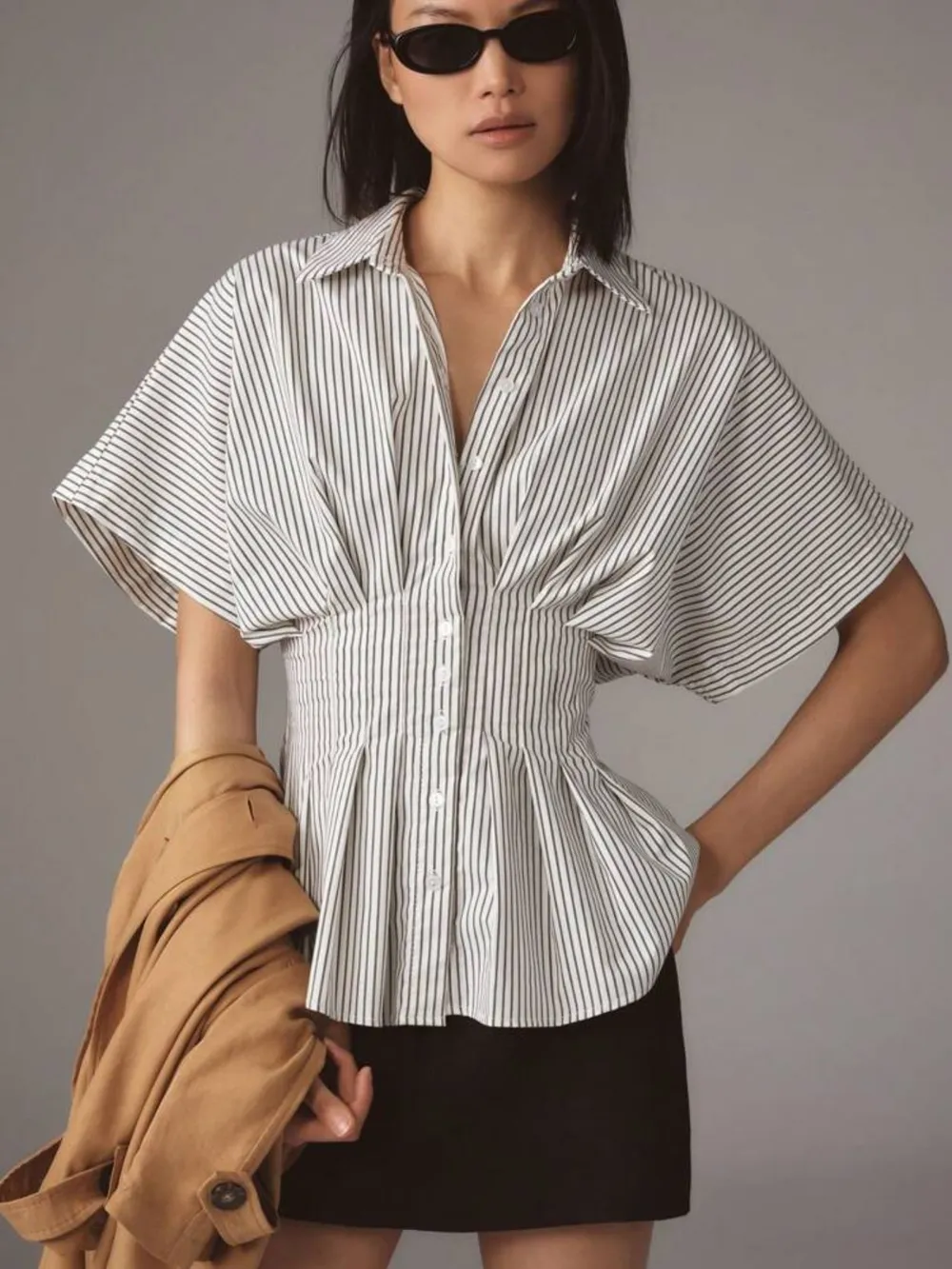 Striped Short Sleeve Button-Up Shirt, image 9