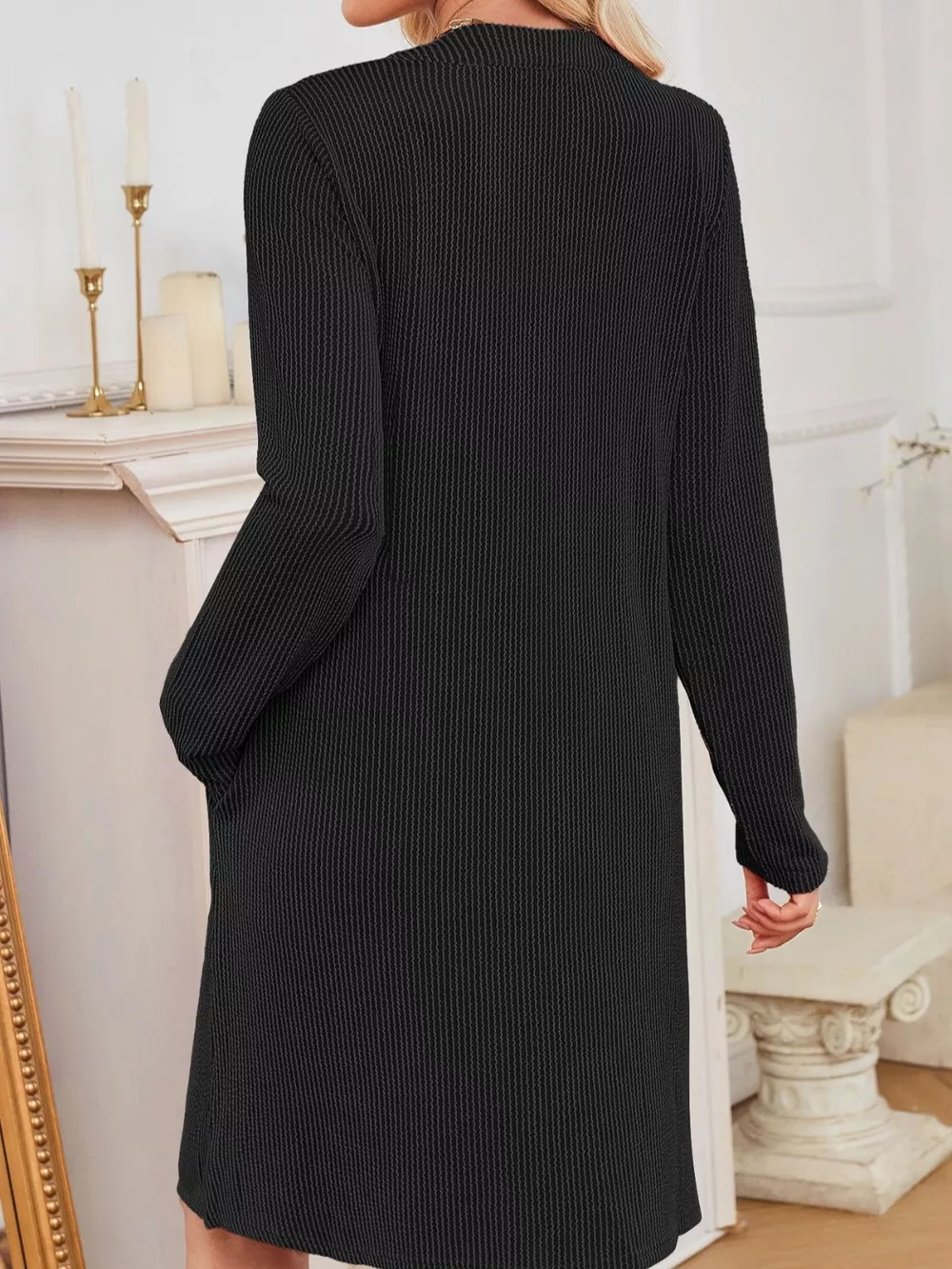 Casual Ribbed Knit Long Sleeve Dress, image 11