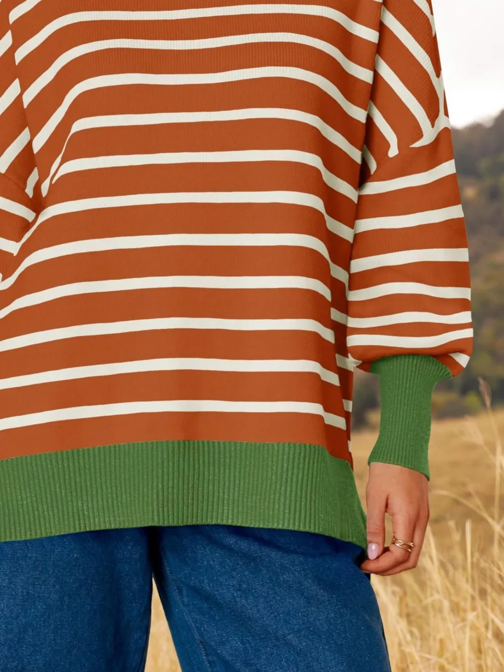 Striped Round Neck Long Sleeve Sweater, image 7