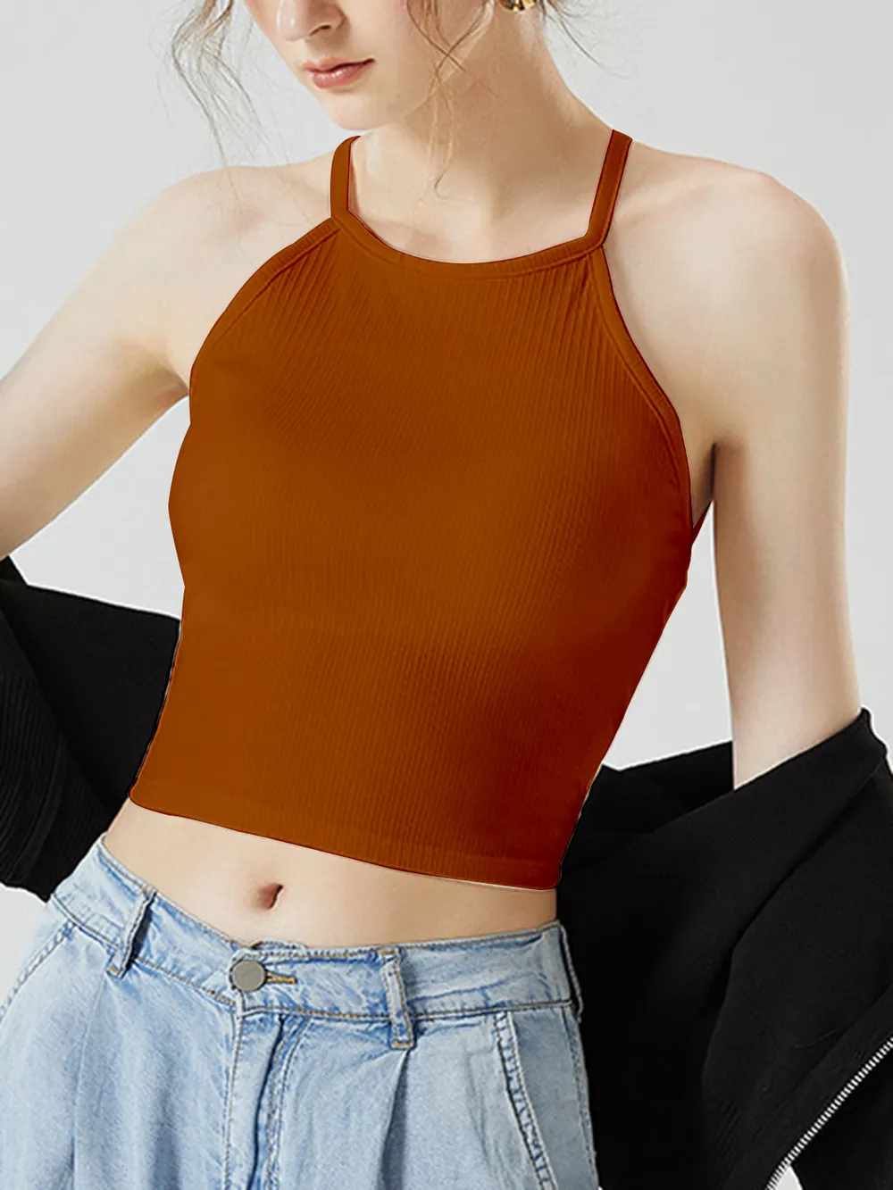 Grecian Neck Cropped Tank with Chest Pads, image 11