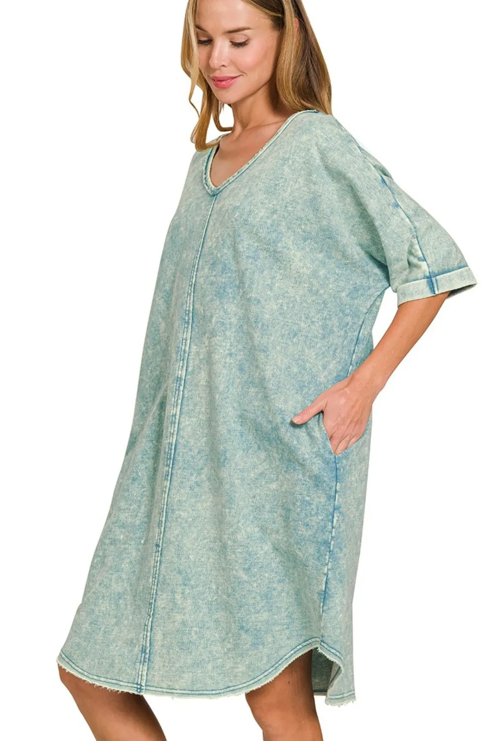 Acid-washed French Terry Tee Shirts Dress, image 2