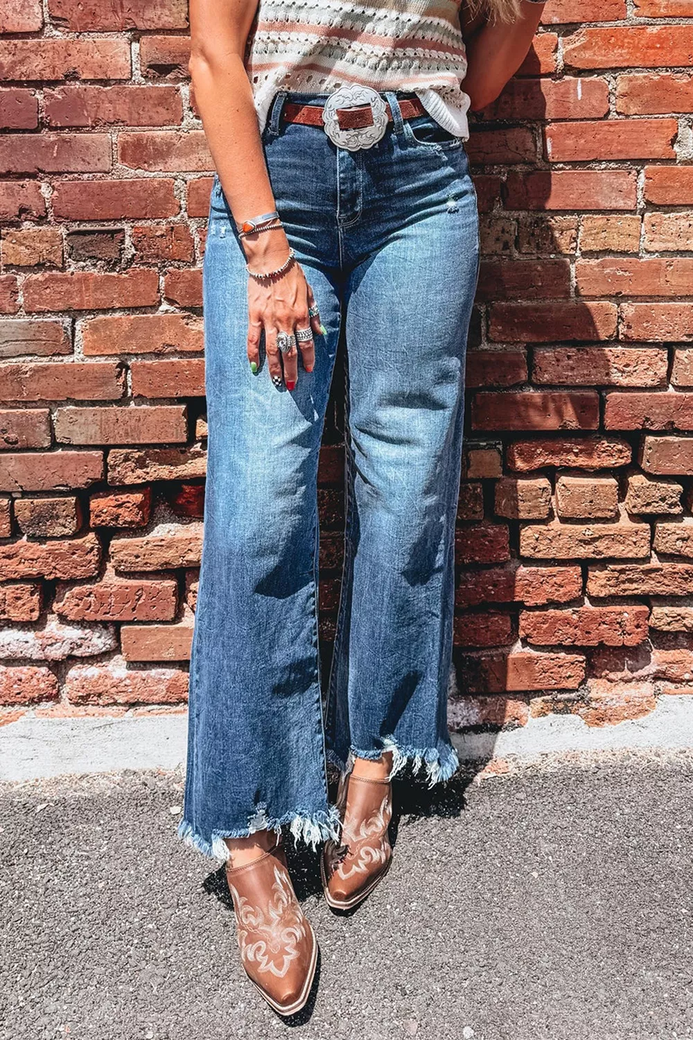 High Waist Frayed Hem Flare Jeans, image 3