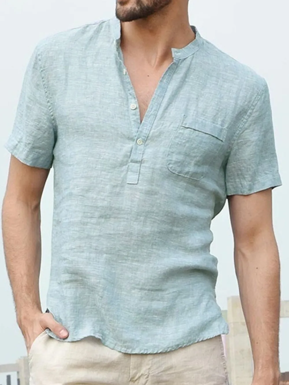 Men's Full Size Half Button Short Sleeve Polo Plus Size, image 7