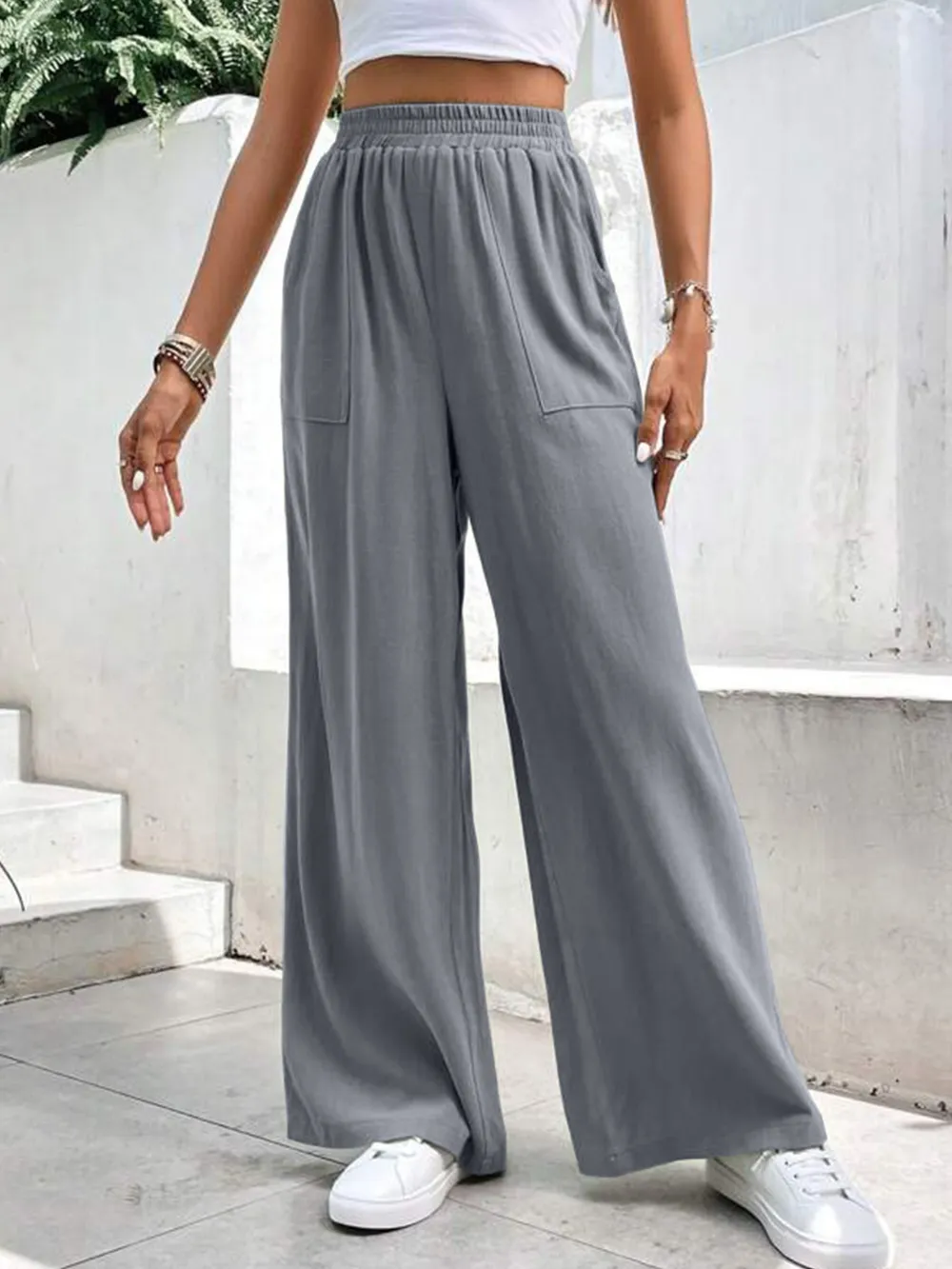 High Waist Wide Leg Pants with Pockets, image 4