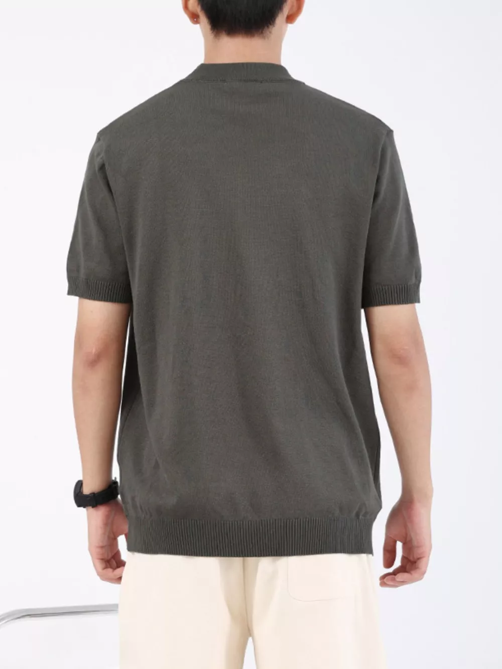 Men's Plus Size Mock Neck Knitted T-Shirt, image 4