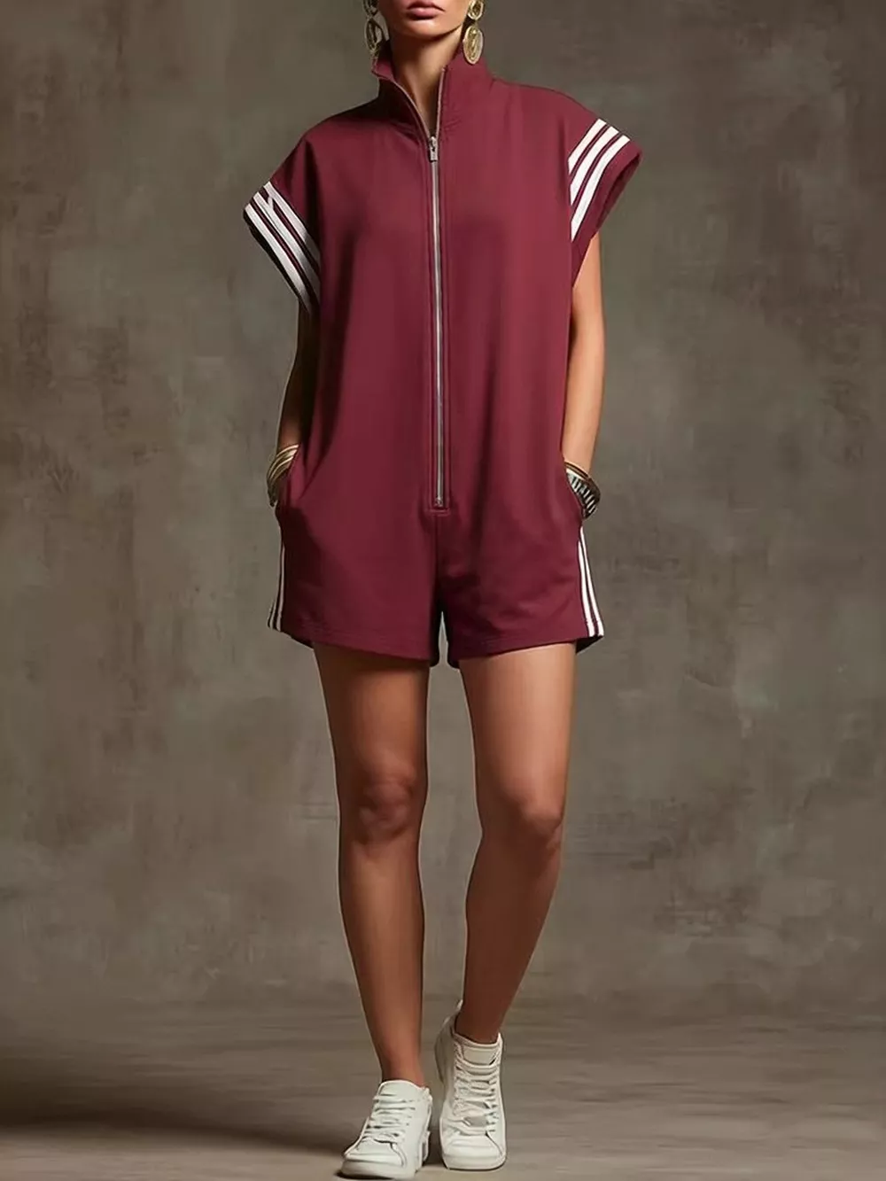 Striped Zip Front Romper, image 13