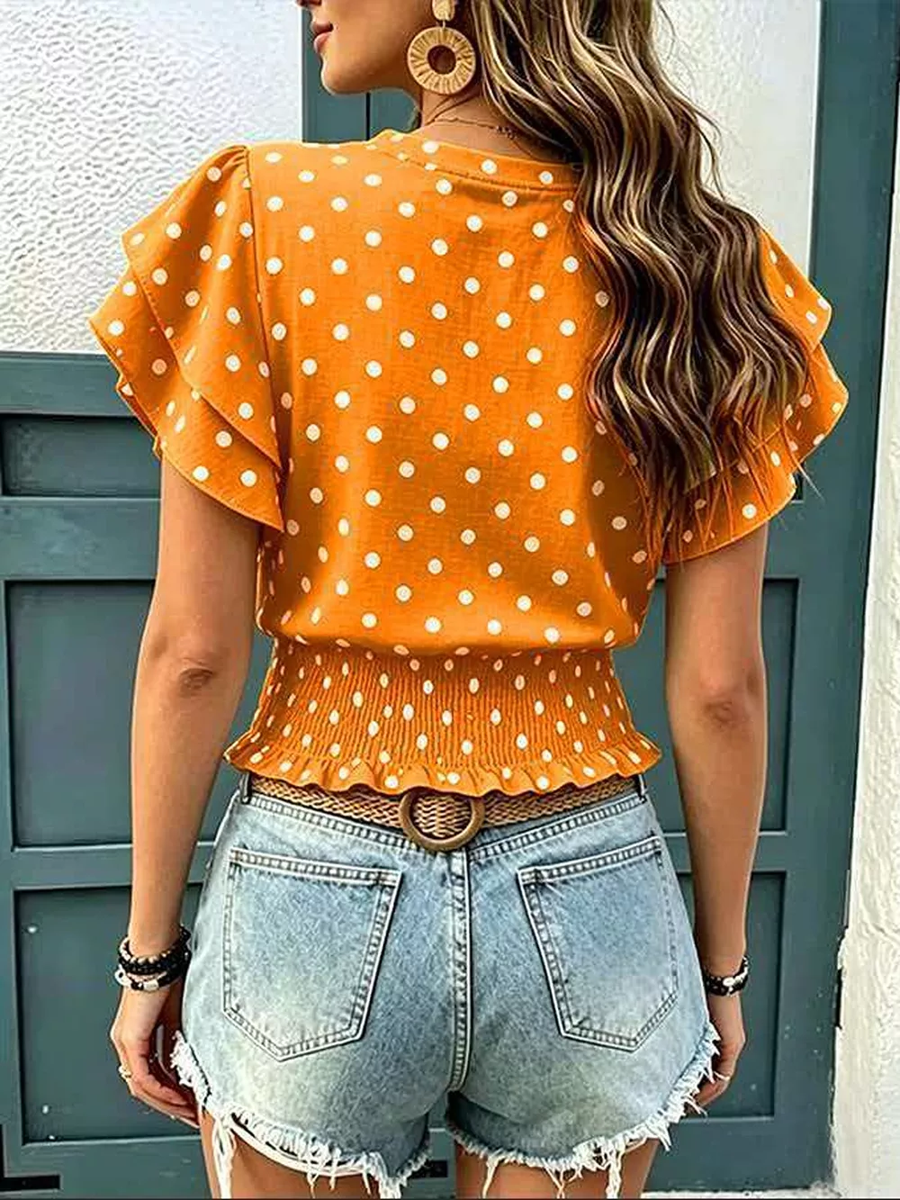 Polka Dot Ruffle Sleeve Blouse, image 8
