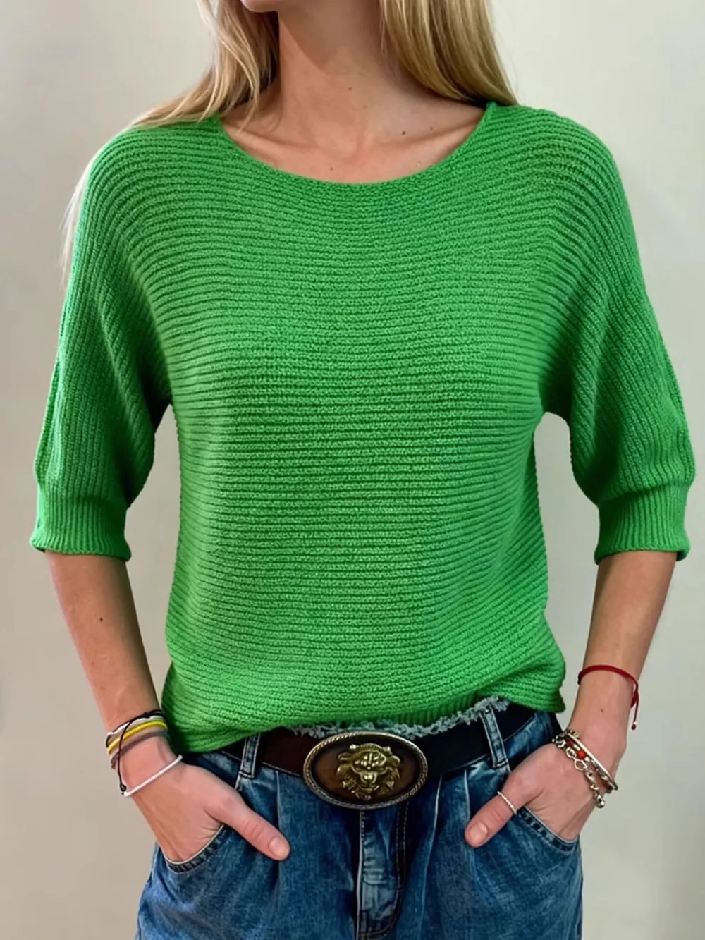 Full Size Ribbed Knit Round Neck Sweater Plus Size, image 10