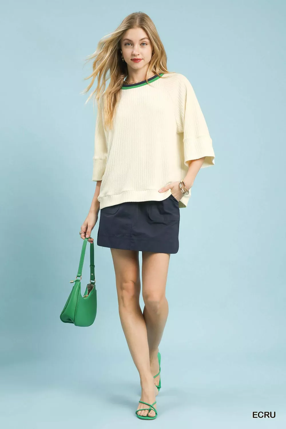 Ribbed Knit Top with Contrast Trim, image 4