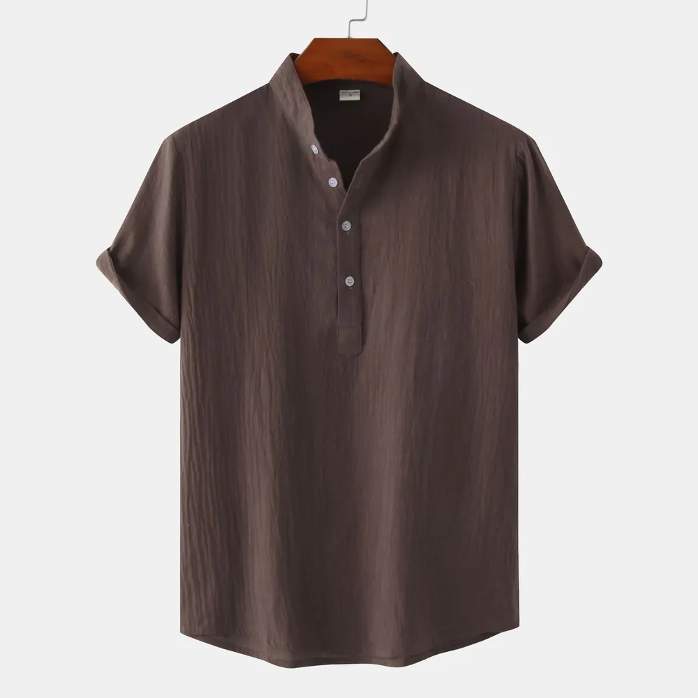 Men's Mandarin Collar Short Sleeve Henley Shirt, image 19