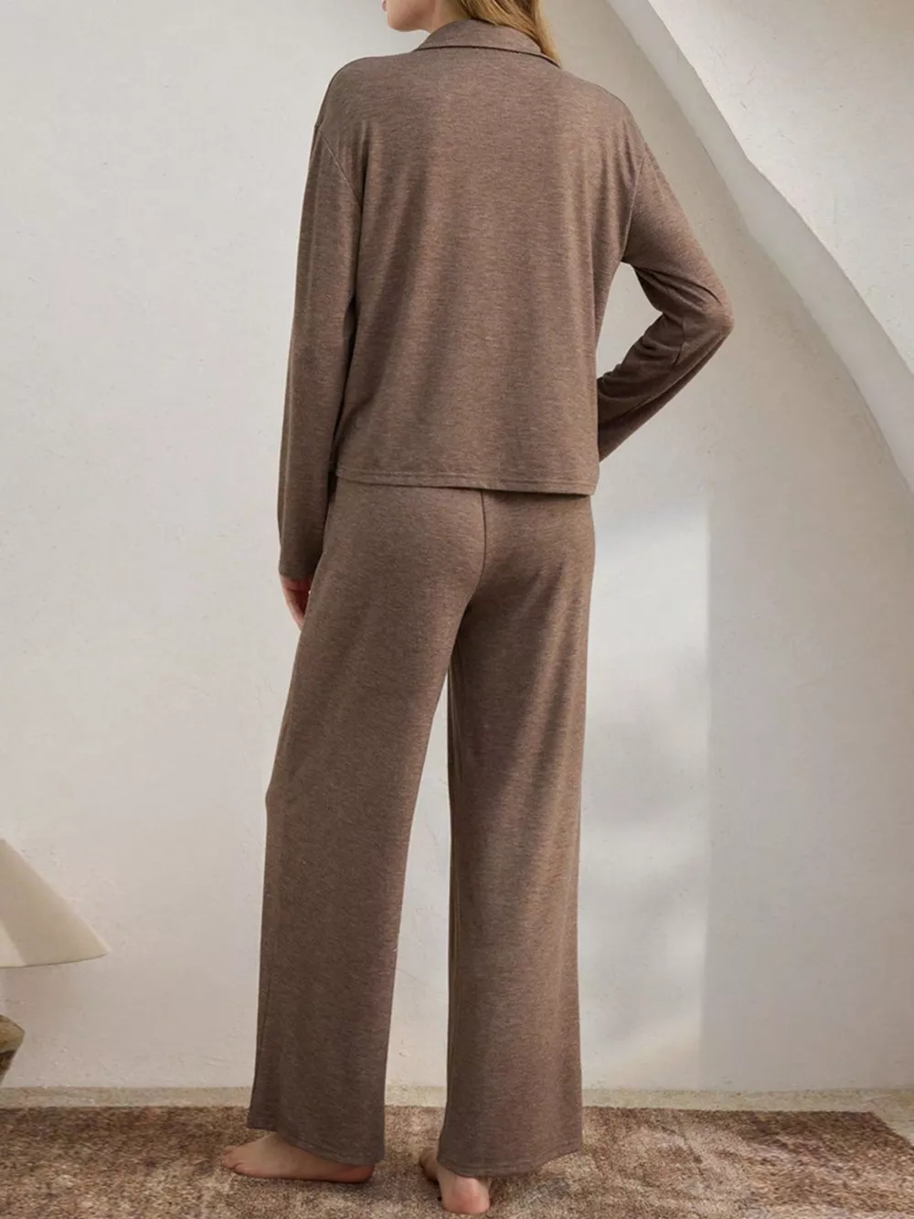 Button-Down Top and Wide-Leg Pants Lounge Set, image 5
