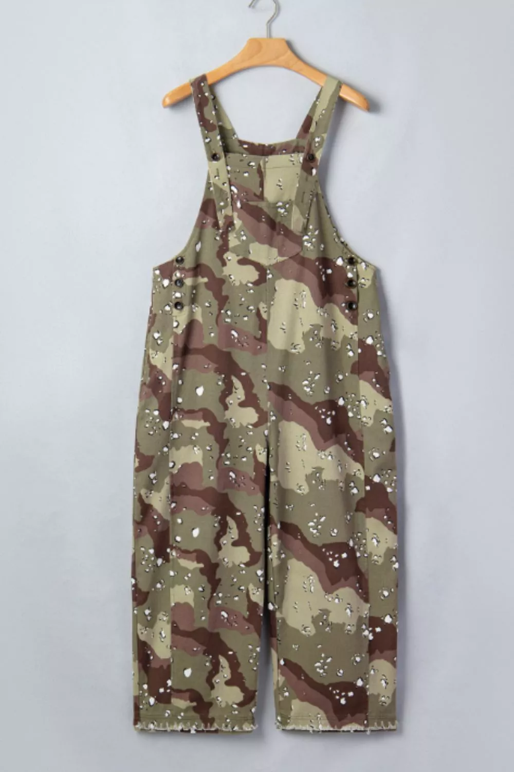 Camouflage Print Leopard Detail Loose Denim Overall Cropped Jumpsuit, image 2