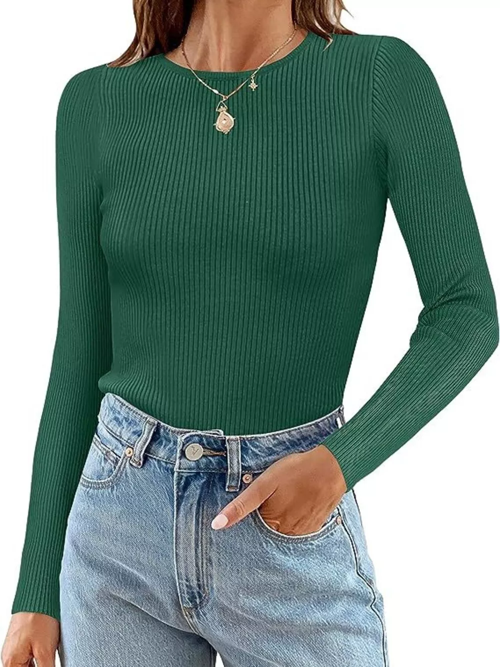 Ribbed Knit Slim Fit Long Sleeve T-Shirt