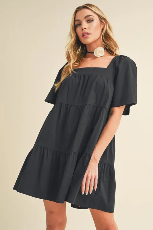 Square Neck Half Sleeve Tiered Dress, image 2