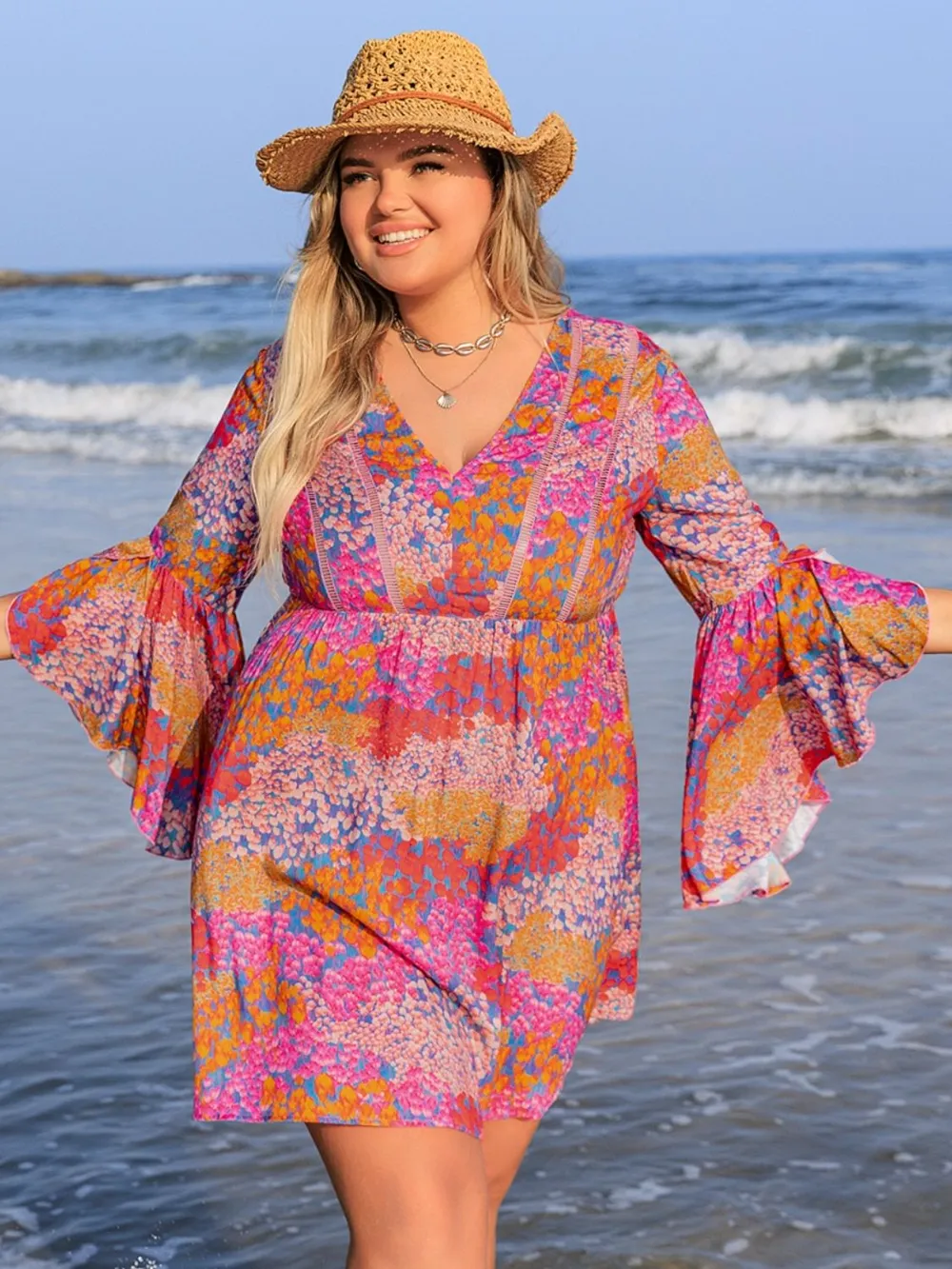 Plus Size Ruched Printed Long Sleeve Dress, image 3