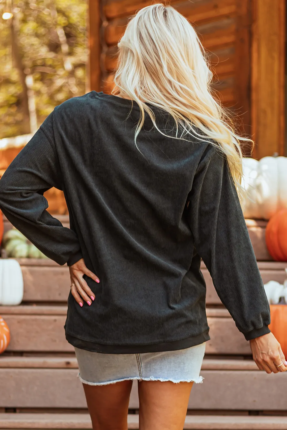 Letter Graphic Round Neck Long Sleeve Sweatshirt, image 5