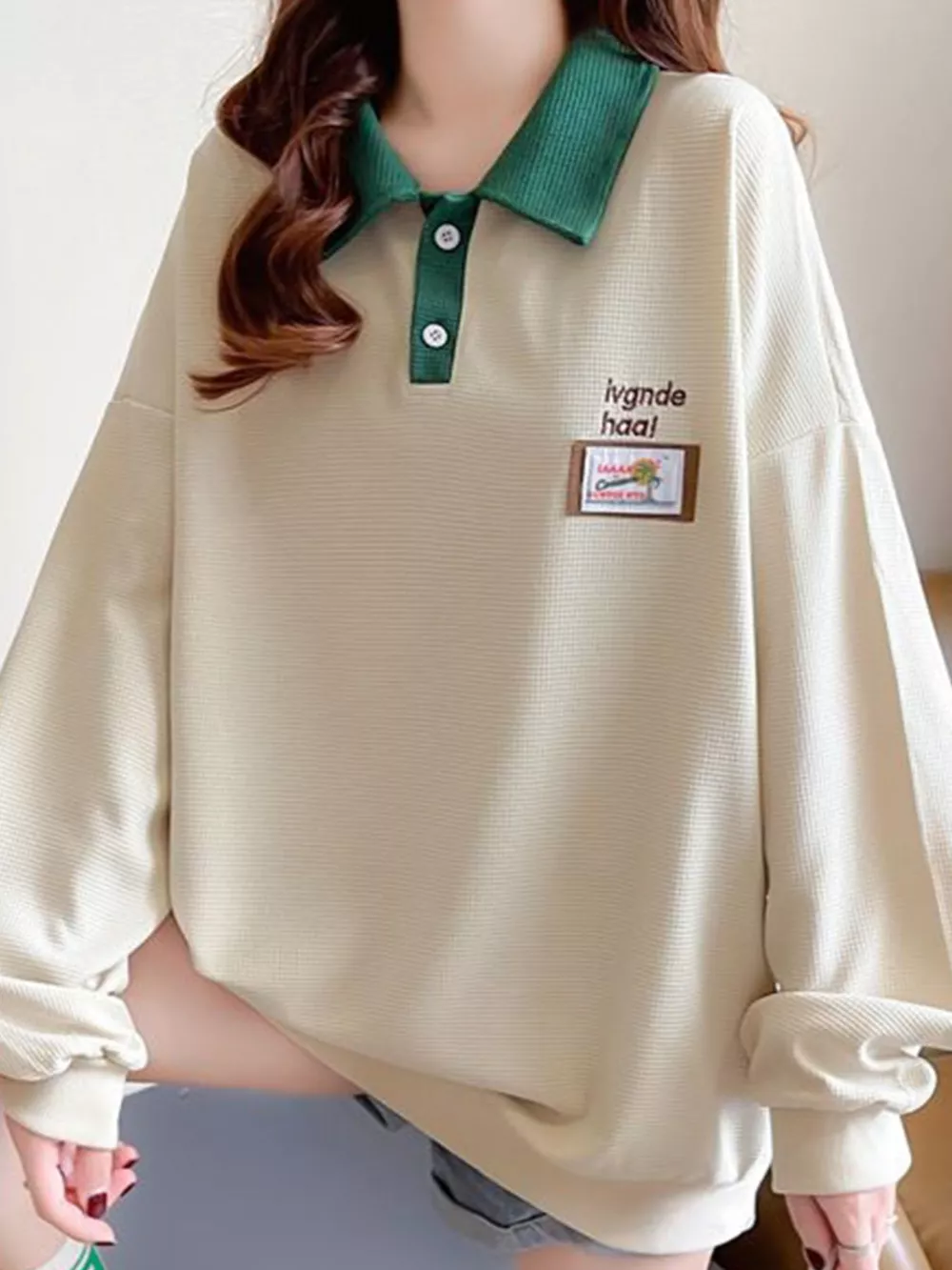 Contrast Collar Dropped Shoulder Sweatshirt, image 3