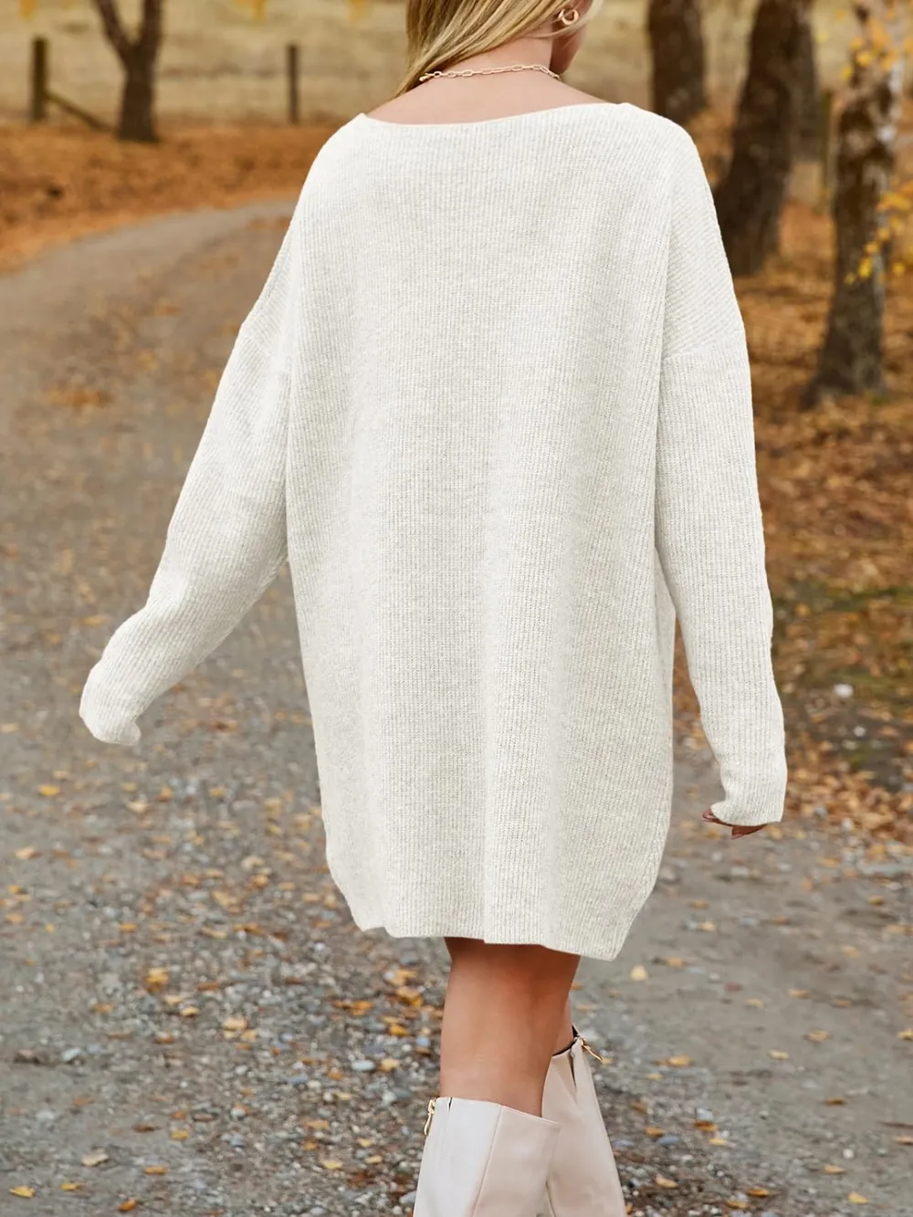 V-Neck Dropped Shoulder Sweater Dress, image 12