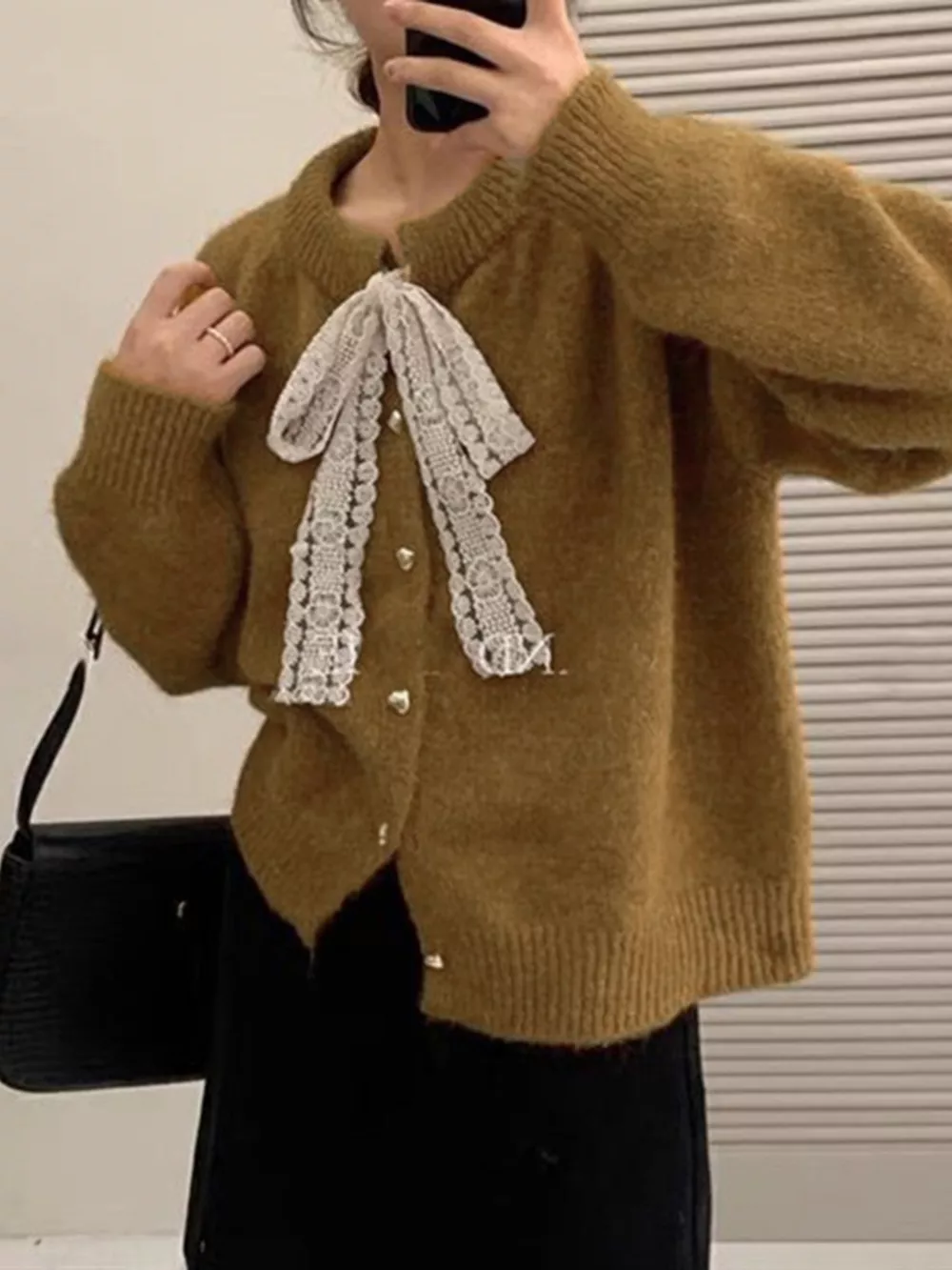 Lace Bowknot Knit Cardigan