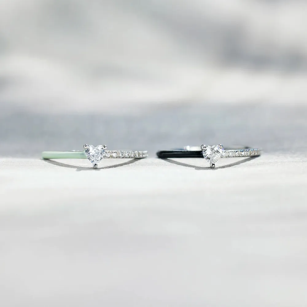 Heart Shape Inlaid Zircon Enamel Ring, image 9