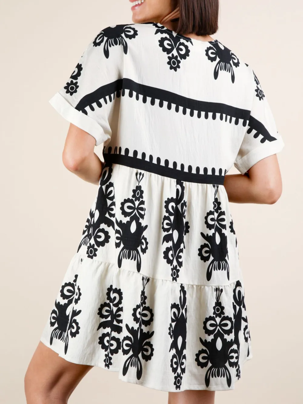 Printed V-Neck Short Sleeve Mini Dress, image 5