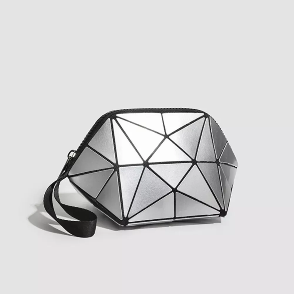 Geometric Metallic Silver Clutch with Modern Origami Design