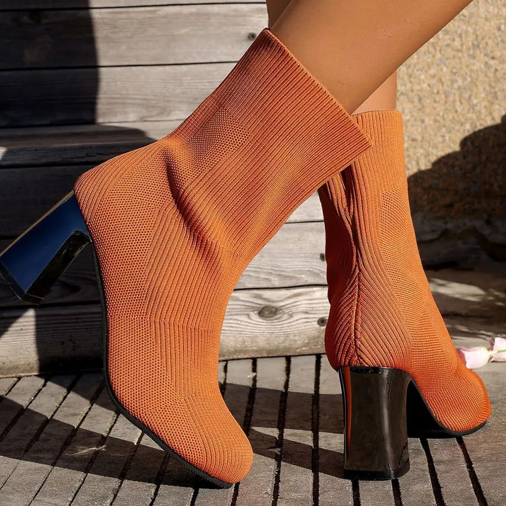 Round Toe Block Heels Boots, image 10