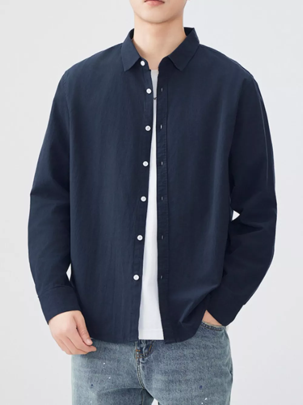 Men's Plus Size Long Sleeve Button-Up Shirt